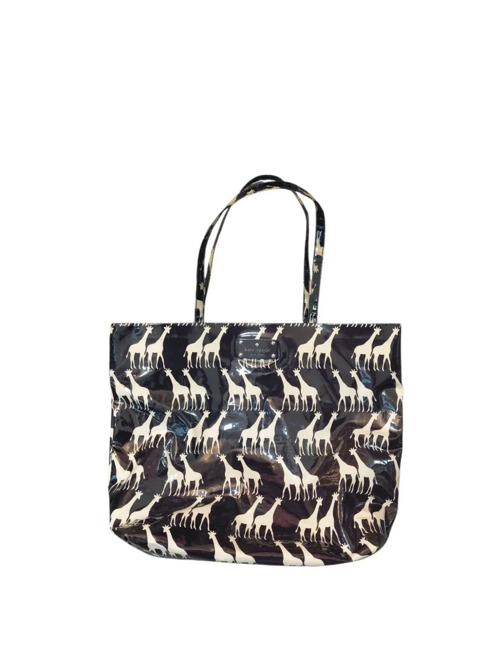 kate spade Giraffe Print Tote Black and Cream Bag